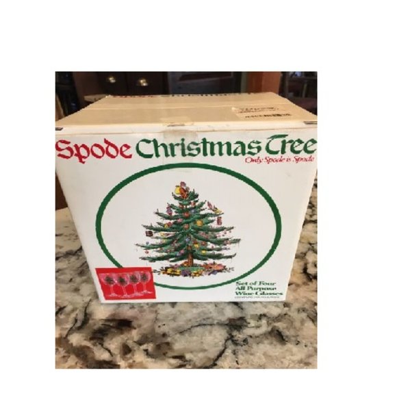 Lot of 3 Spode Christmas Tree 10 Oz Wine Glass Glasses w/ Gold Rims Original Box - Picture 5 of 5